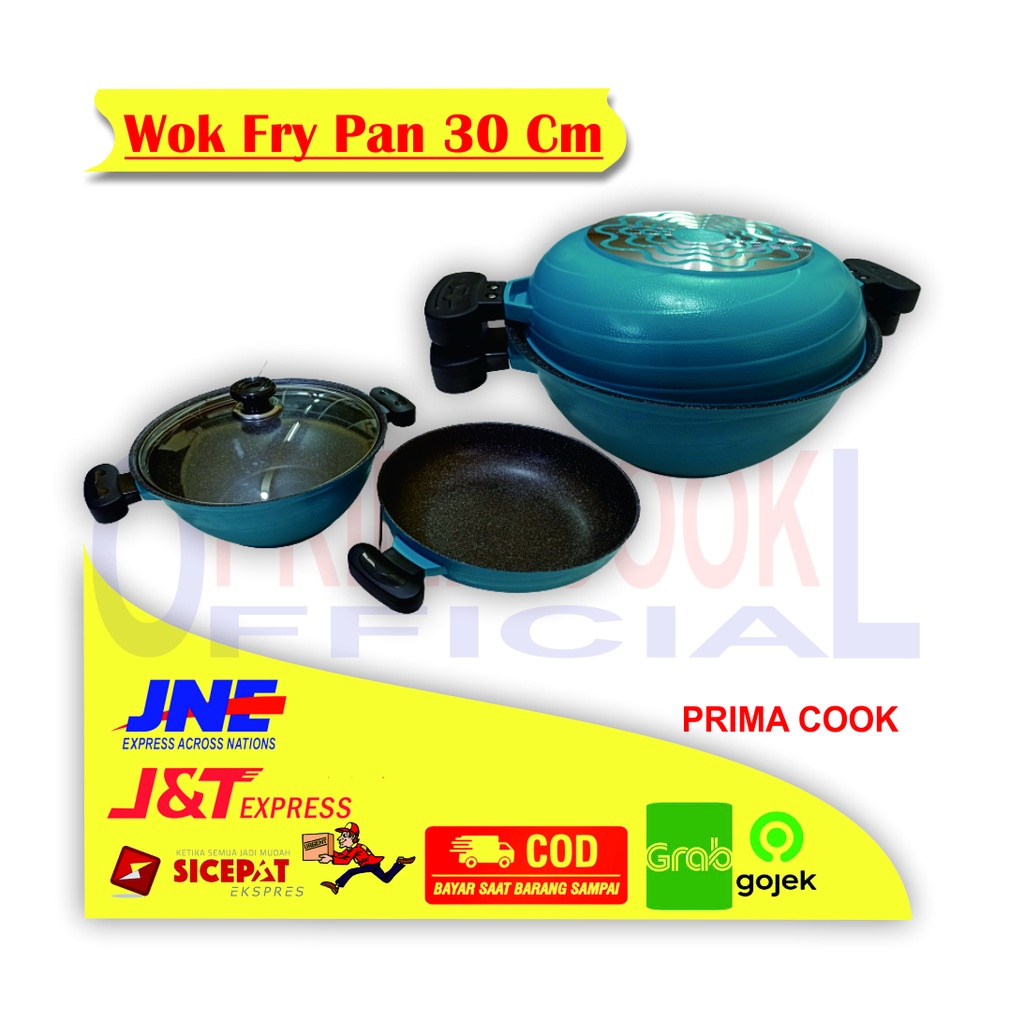 PRIMA COOK - Wajan - Wok Fry Pan 30 Cm - Couple Wok Marble Coating