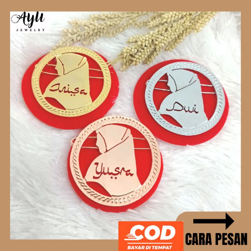 Bros Muslimah Pin Hijab Titanium Lapis Emas Glossy Custom Logo