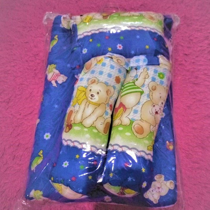 Anugrah Baby 2 Guling 1 bantal 1 Kasur warna Biru Langit Cerah Bayi Motif Boneka Cewek Cowok Laki 2