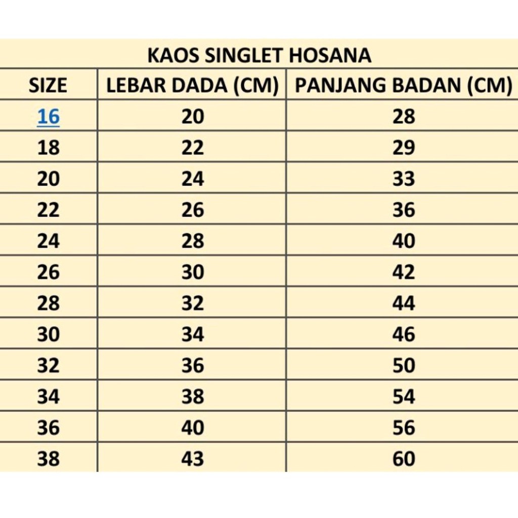 HOSANA Singlet Anak Terlengkap Halus Putih Lembut Jaminan Mutu ECER RASA PABRIK ,1pcs.