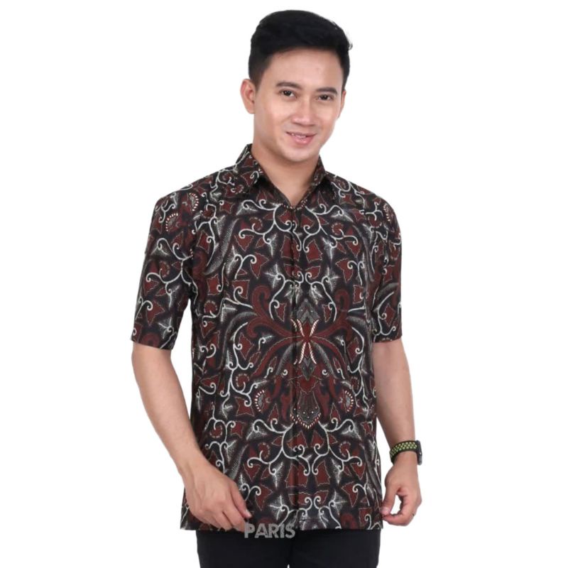 Kemeja batik pria lengan pendek reguler | Baju batik pria lengan pendek motif sogan premium