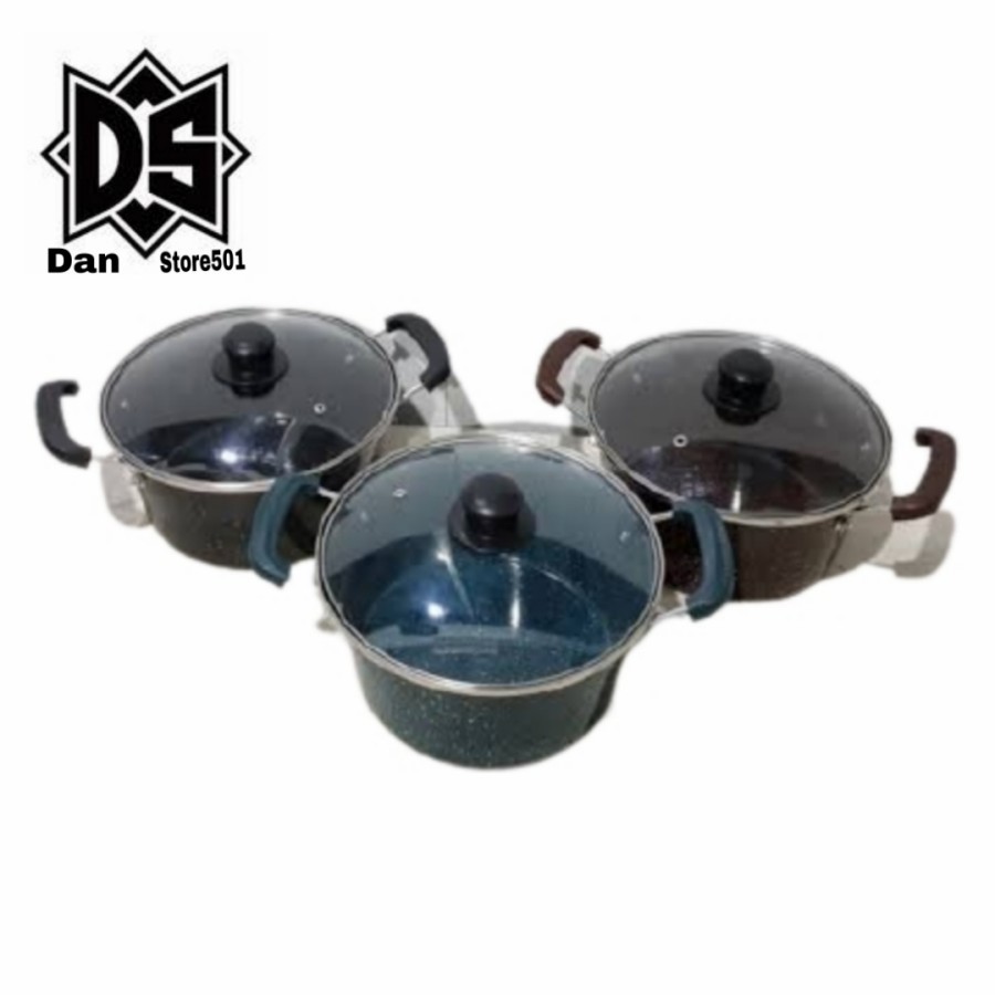 GSE Panci Kuah Tutup Kaca Anti Lengket 24cm - Panci Enamel Marble 24cm