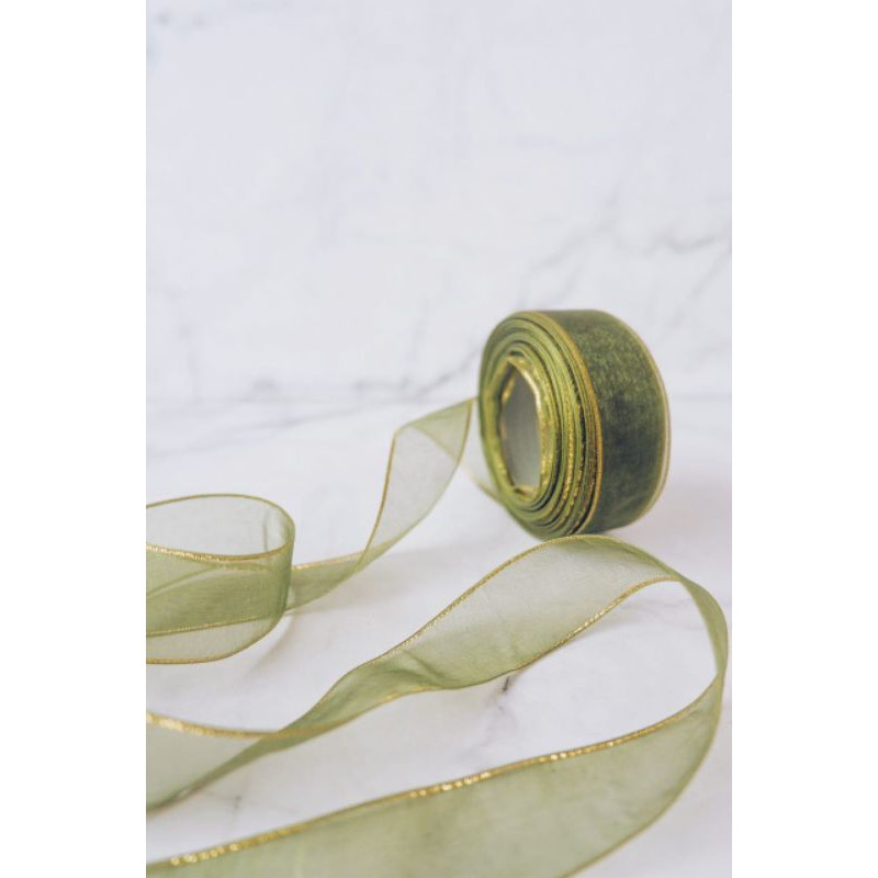 

Pita Organdi Hijau Tua List Emas 1 inch