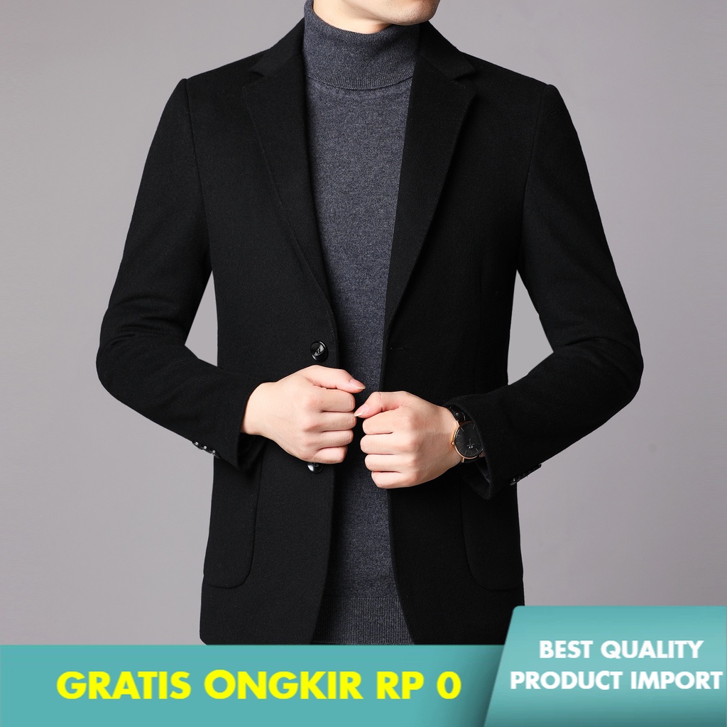 Jas Pria Setelan Jas Pria Santai Wol Kecil  Pria     Wol Jas Slim-Fit Tren Pria Kasual jaket Impor