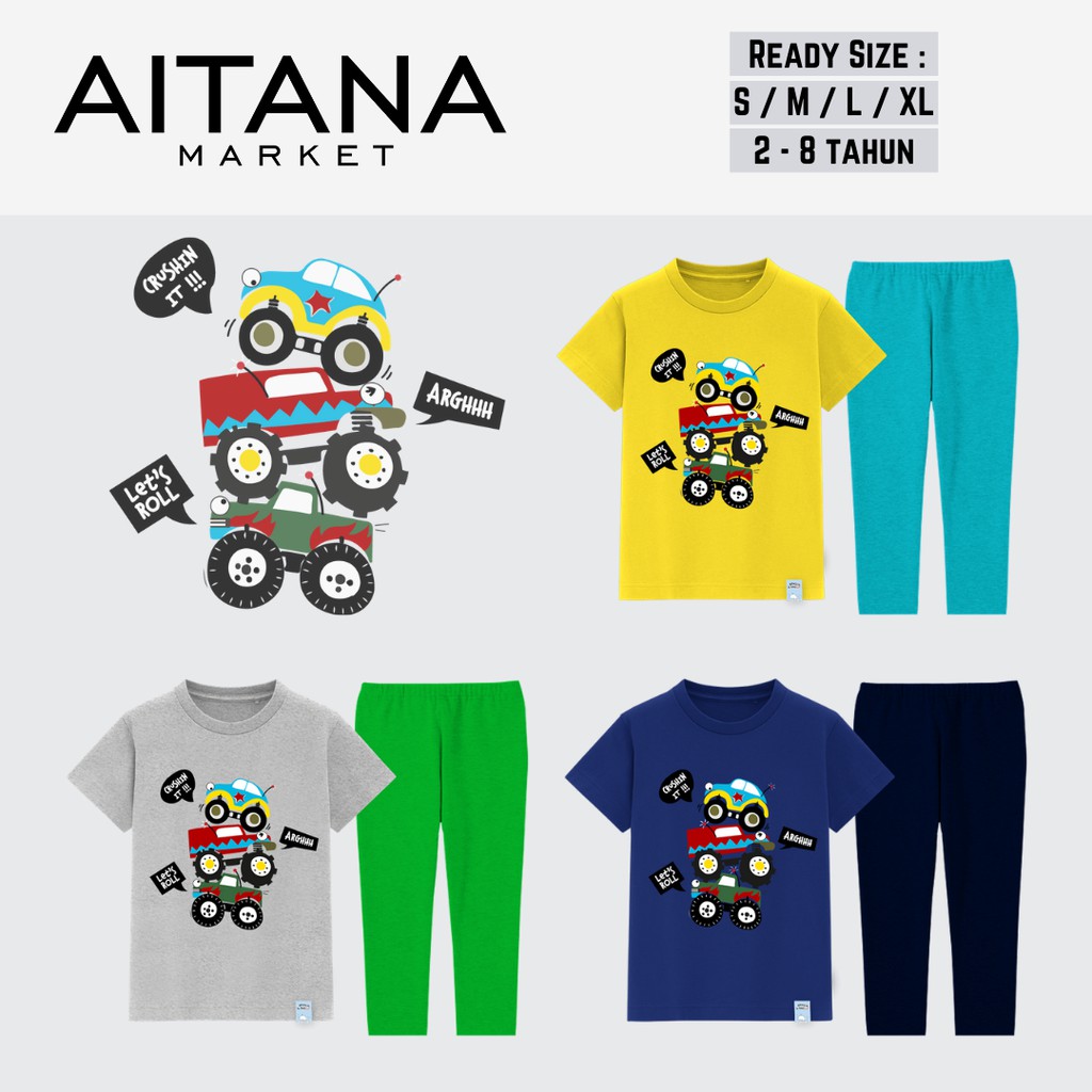 Baju Tidur Piyama Anak TrioTruck Size 2 - 8 tahun Bahan Cotton Combed 30 S