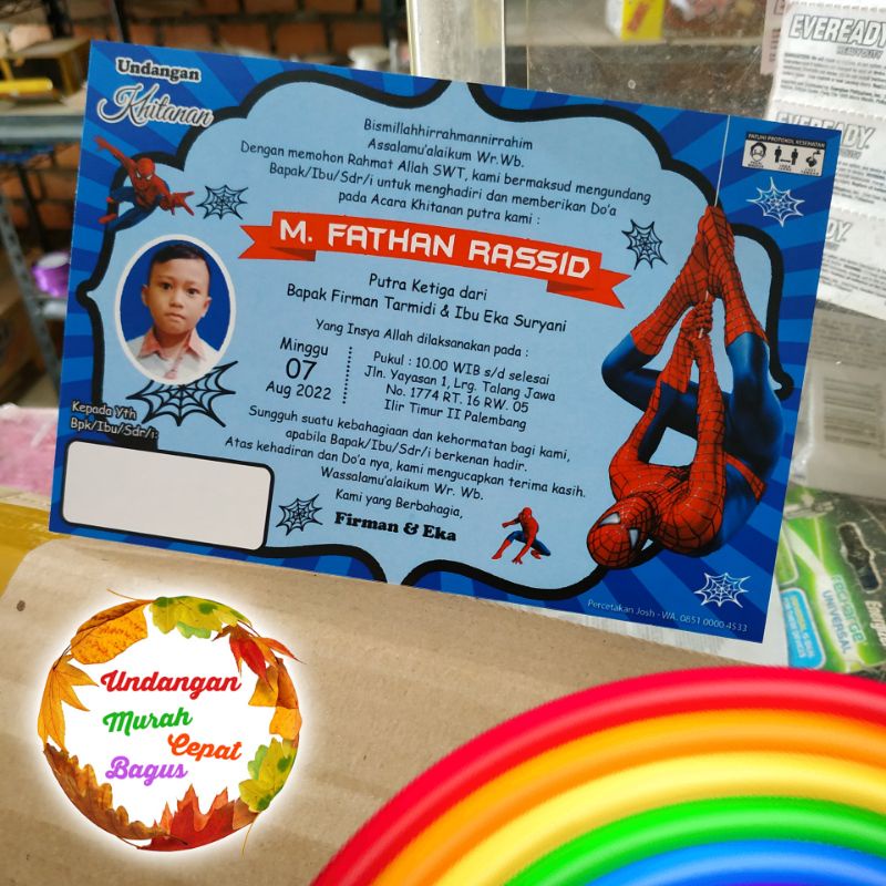 Undangan khitanan aqiqah tema spiderman