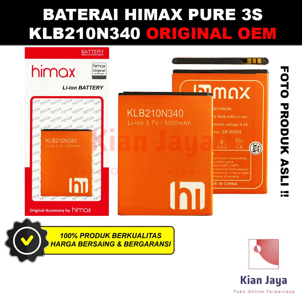 Baterai Himax Pure 3s KLB210N340 Original OEM Batre Batrai Battery Hp Ori