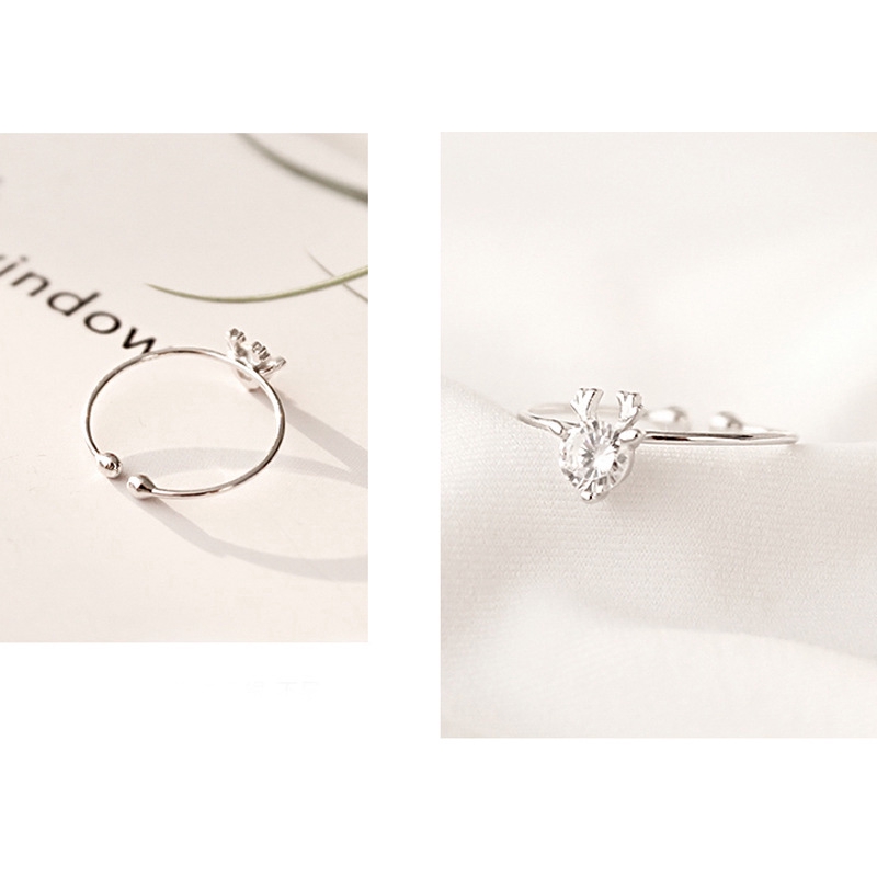 Cincin Kasual Ring Cute Deer Crystal Zircon Open Adjustable Rings For Women Simple Finger Jewelry Accessories