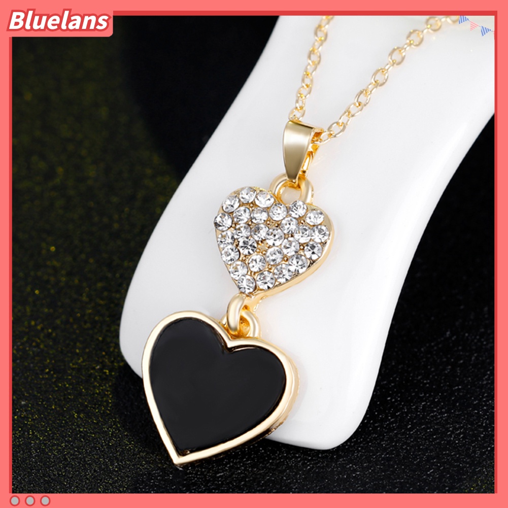 Bluelans Chic Rhinestone Black Love Heart Necklace Earrings Bracelet Ring Jewelry Set