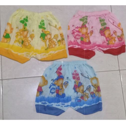 6 pc CELANA PENDEK BAYI SA WARNA sablon biru merah oranye bahan PE newborn 0 - 2 tahun