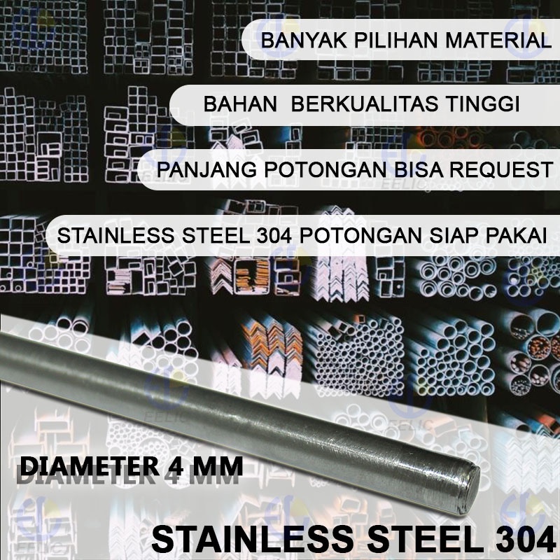 EELIC BEB-D4STAINLESS SILVER BESI BETON BULAT POLOS STAINLESS STEEL 304 BESI BULAT TANPA KARAT DIAMETER 4 MM DENGAN PANJANG 100 CM COCOK UNTUK DIY MESIN-MESIN BERKUALITAS TINGGI