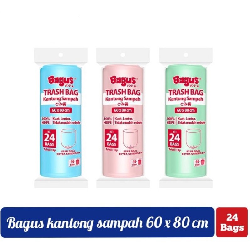 KANTONG SAMPAH PLASTIK ROLL BESAR LARGE 46 L 60 X 80 CM ISI 24 WARNA TRANSPARANT TRASH BAG