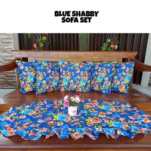 Terlaris!!! Grosir Sofa Set/ Set Tamu / Sarung Bantal Sofa 40x40 Taplak Meja Motif Blue Shabby