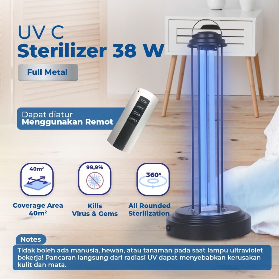 LAMPU UVC STERILIZER 38 WATT STERILISASI RUANGAN FULL METAL