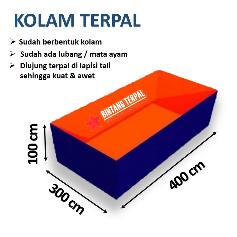 Terpal Kolam Terpal Ikan Kotak 300x400x100 / 400x300x100 / 3x4x1 / 4x3x1 Untuk Budidadya Ikan