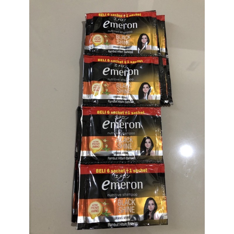 Emeron Black Shine Shampoo 1 renteng isi 12 bonus 2 sachet