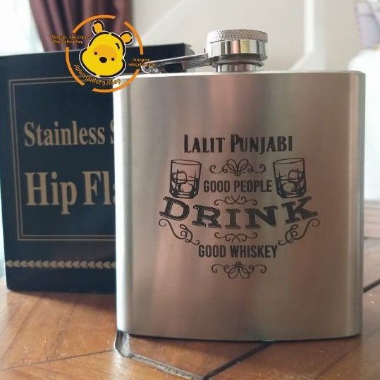 Botol wine stainlees steel hip flask custom grafir bebas desaign