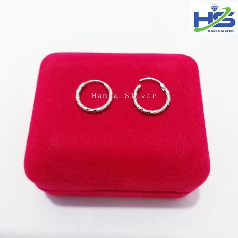 Anting Perak Asli Silver 925 Lapis Emas Putih Model Gipsi Ring Ukir - Anting Wanita Anti Karat