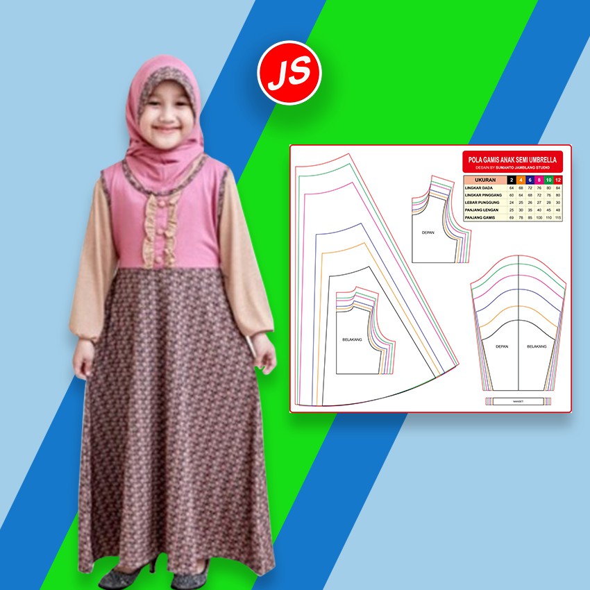 Pola Jiplak Gamis Anak Semi Umbrella Umur 2 12 Tahun Pola Baju Jamblang Studio Shopee Indonesia