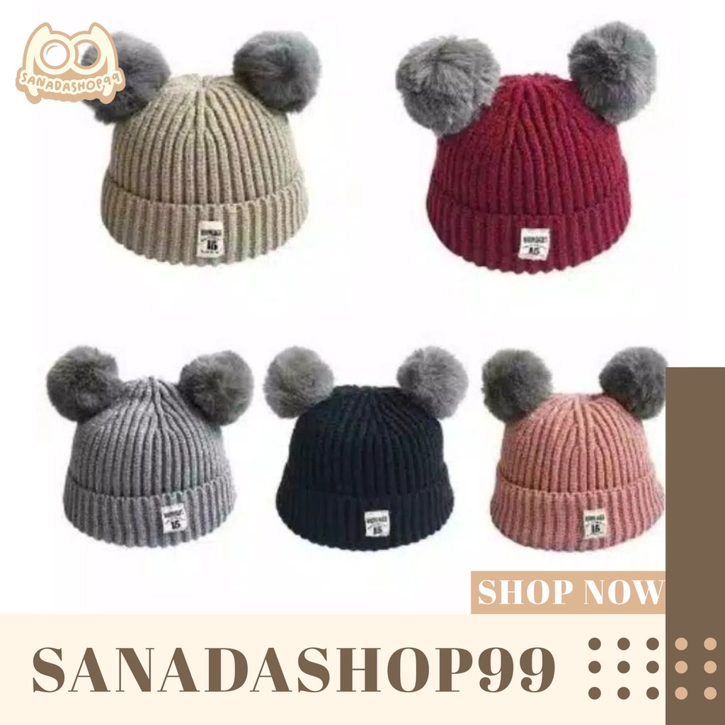 (TP16) Topi Pompom Bayi Topi Anak Rajut Lembut Topi Koala Topi Bayi lucu