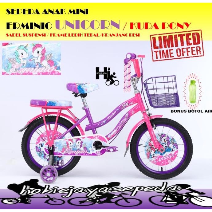 Sepeda Mini Erminio 16 " Unicorn Kuda Pony (Untuk Anak Umur 4-6 Tahun) Promo R10