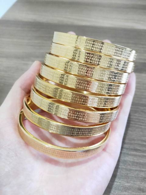 gelang impor wanita bahan titanium warna kuning emas murah tidak luntur promo bangle tangan