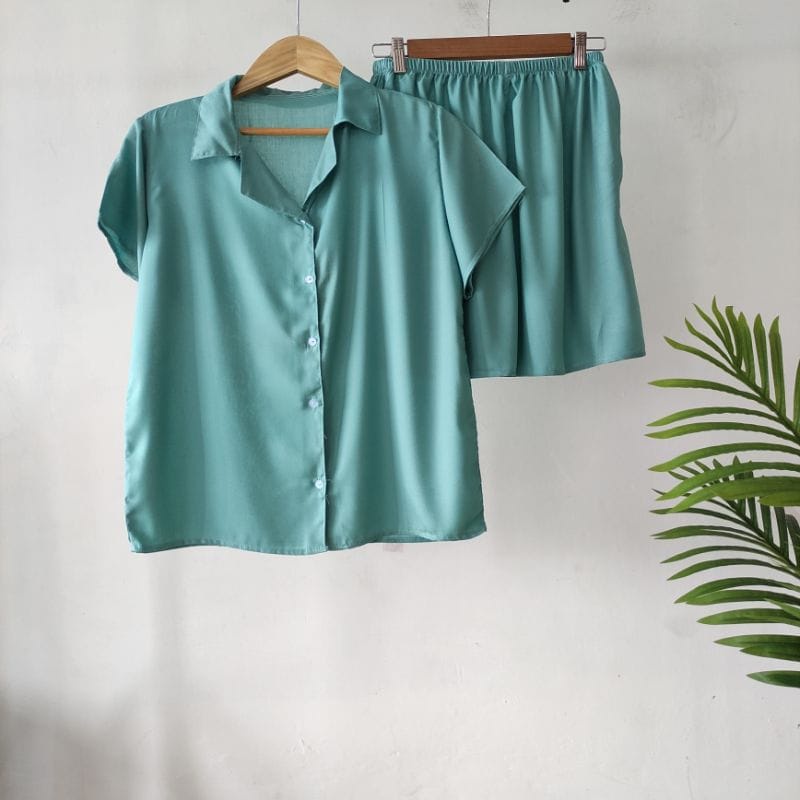 BEFAST - ZEC OOTD Wanita Setelan SIA / Piyama Kancing Pendek | Piyama Katun / Set Baju Tidur Wanita / Setelan Polos / Set Atasan Kemeja Lengan Pendek+Celana Pendek / Set Banyak Warna