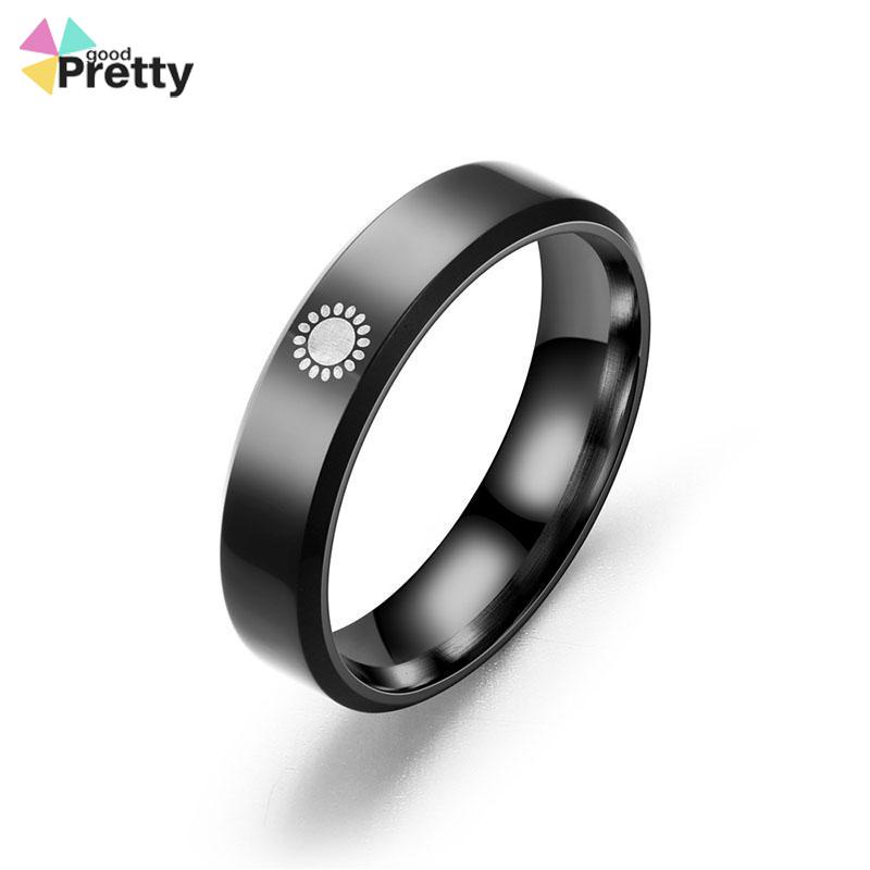 Simple Moon Sun Couple Trendy Wide Love Rings Hadiah Indah untuk Pacar Pacar di Hari Valentine - PD