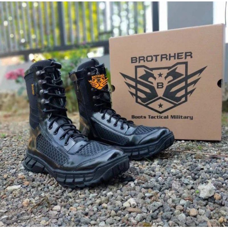 Sepatu PDL Tactical Boot Sarang Tawon Pdl Kulit Tni Polri Kordura Anti Air Resleting Merk Brotrher Saga