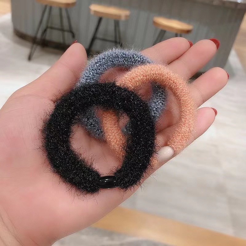 Ikat Rambut Wanita Donat Polos Bulu-Bulu Fashion Gaya Korea Aksesoris Rambut Murah