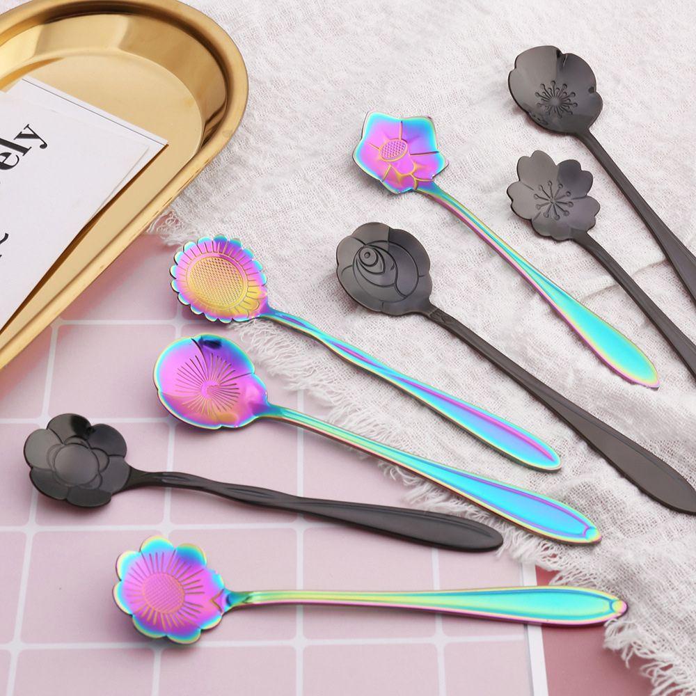 Preva Flower Spoon Set Silver Gold Sendok Stainless Steel Untuk Kopi Teh Coffee Spoon