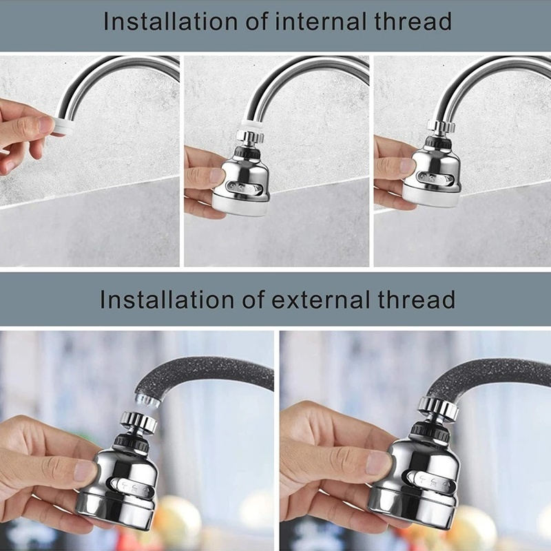 360 ° Rotating Kitchen Sink Faucet Spray Adjustable Three Gear Booster Splash Proof Faucet Aksesoris Aerator Aerator Rumah Tangga Umum