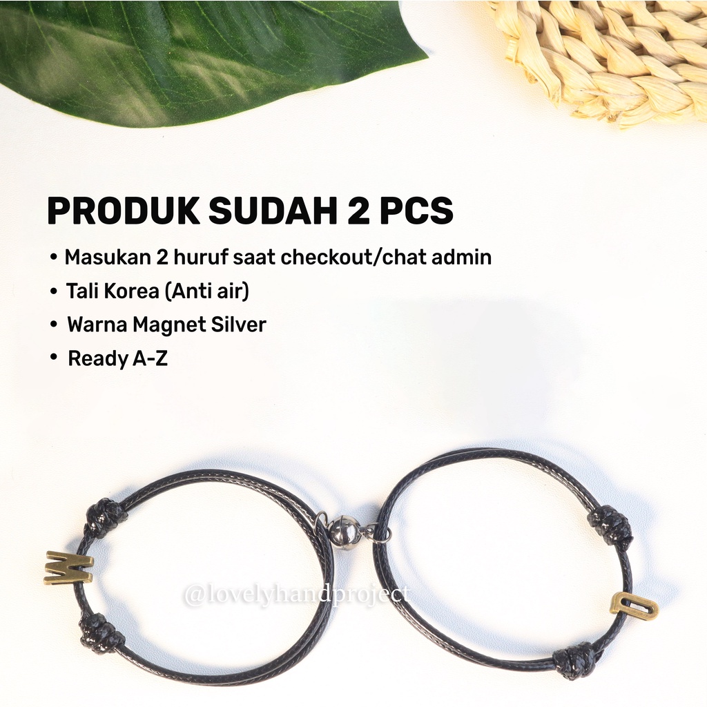 (2pcs) Gelang Couple Magnet Huruf Inisial Nama Bahan Logam Bronze Doubel Layer Tali Korea Anti Air Warna Hitam Abjad Bronze Couple Pasangan Aksesoris Fashion Waterproof A-Z Gaya Vintage
