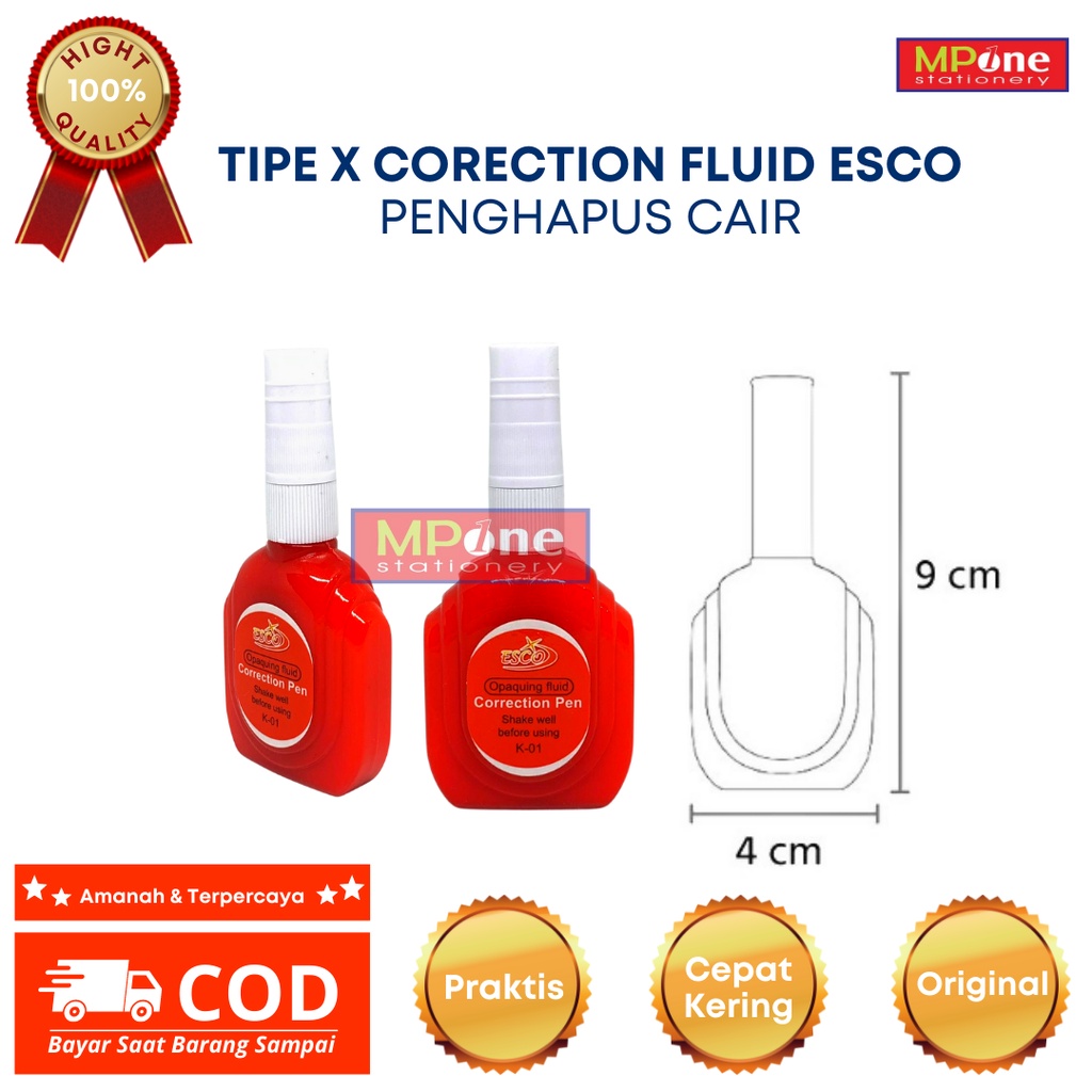 

(1 Pcs) Correction Fluid TIP EX Cair Esco K- 01 Tipe X Cairan Koreksi Penghapus Cair Tip Ex Cair Esco K-01