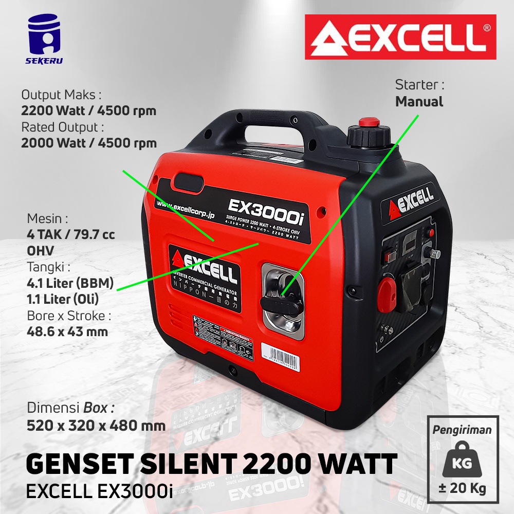 Genset Silent 2200 watt Excell EX3000i