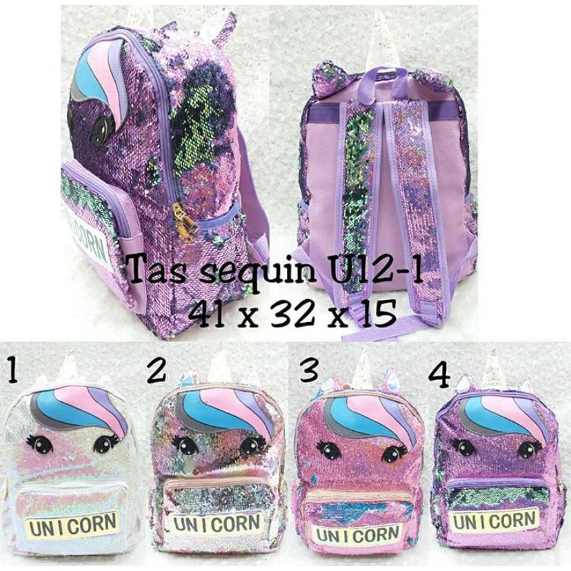 Tas Unicorn Poni Rainbow Tanduk JUMBO / Tas Unicorn Flip Sequin / Tas Anak Sekolah Unicorn Sequin