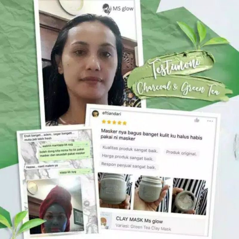 Green tea Clay Mask MS Glow Original masker wajah (bisa COD)