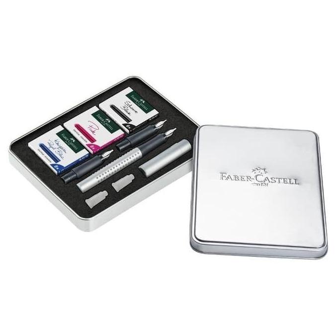 

(BISA COD) Faber-Castell Grip 2011 Fountain Pen Calligraphy set Silver TERPERCAYA Kode 1416