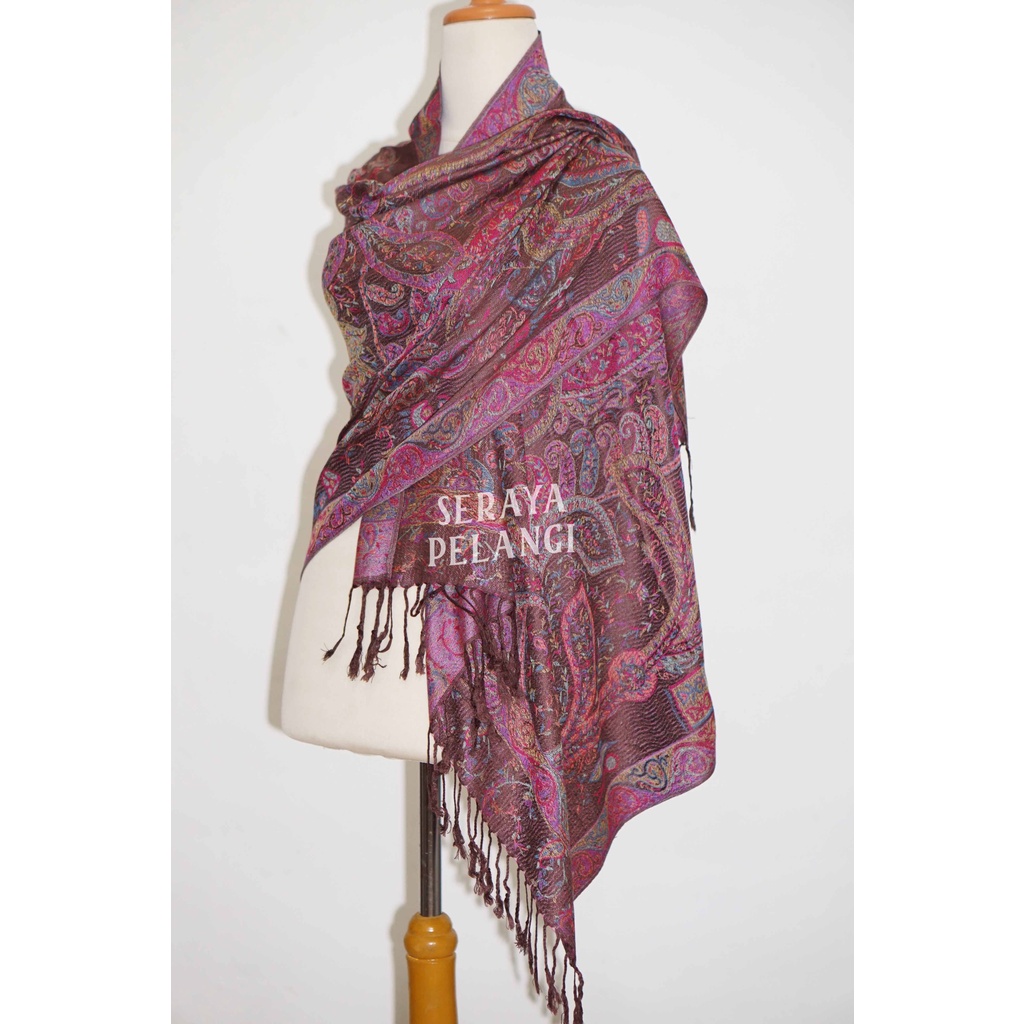 Pashmina Cashmere Keong 07 Motif Selendang Scarf Syal Shawl Pasmina Kashmir Souvenir Hadiah Ulang Tahun Birthday Gift Aksesoris Fashion Wanita Premium Import High Quality Grosir Murah Viscose Cotton Seraya Pelangi