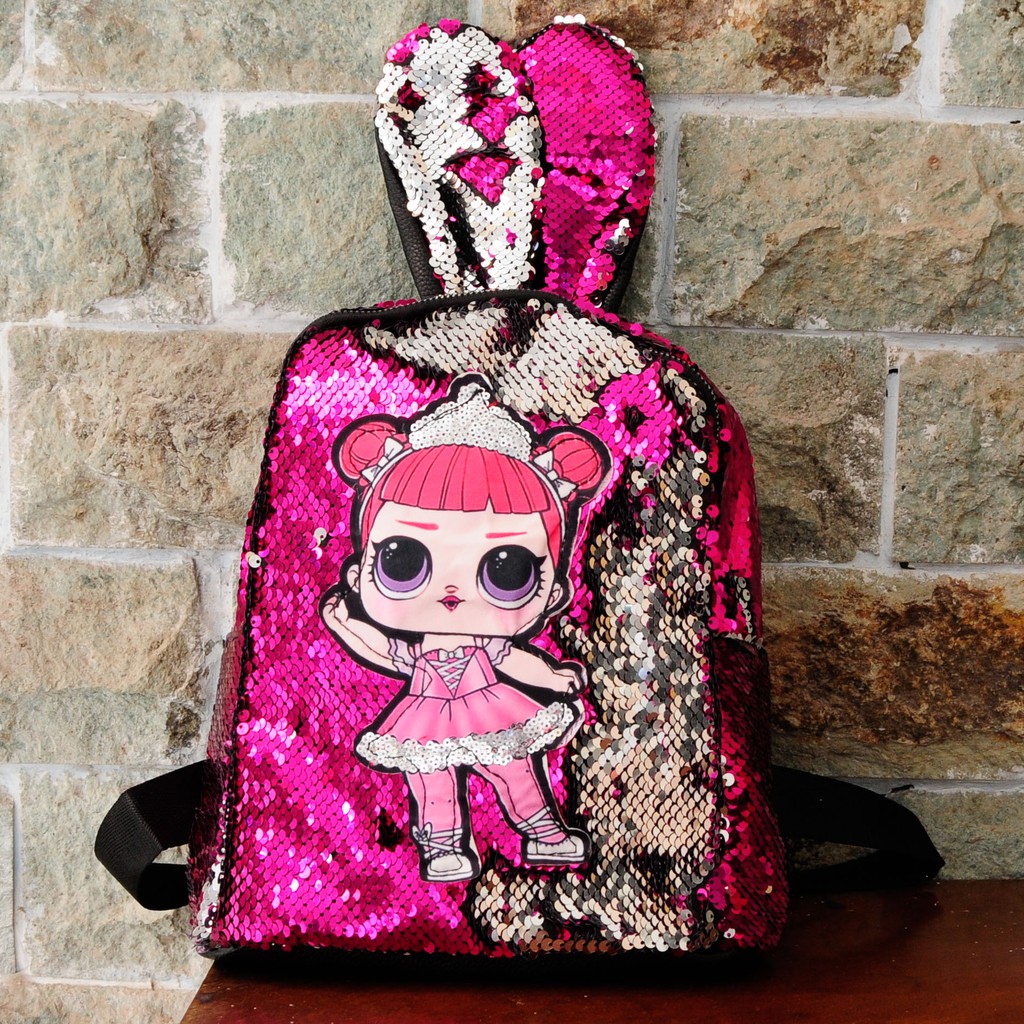 Tas Ransel LOL Sequin Lampu LED 1 Resleting Telinga FS1031