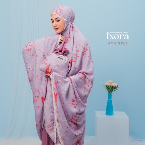 Mukena Mukenah Mungkena Ibu Wanita Dewasa Jumbo Ixora  2 in 1 Kekinian Motif Travel terbaru by MOKENA Mungkena Khadijah Tasik Tasikmalaya fahijablove belimukena