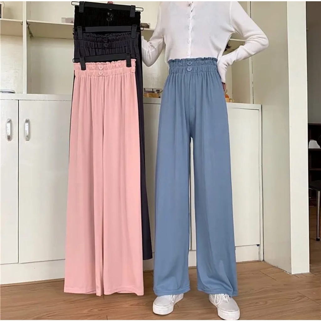 BEFAST - ZEC OOTD Celana Panjang AKIYA / Double Button CREPE Pant / Celana Panjang Wanita Terbaru / Pakaian Casual Wanita / Kulot Kekinian Remaja ABG / Celana Kulot Polos Banyak Warna / Outfit Wanita Kerja / Trendy / Terlaris / Termurah