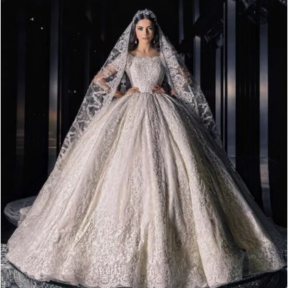 Ball Gown Luxury Saudi Arabic Muslim Wedding Bridal Gowns With