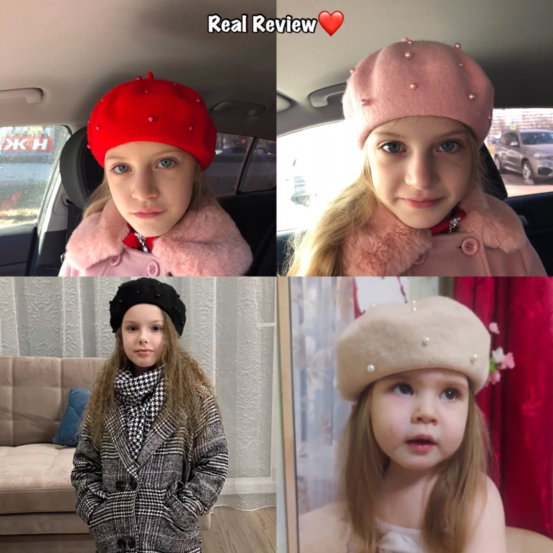 Topi pelukis beret anak kids winter hat import korea pearl hangat kupluk painter cewek baret