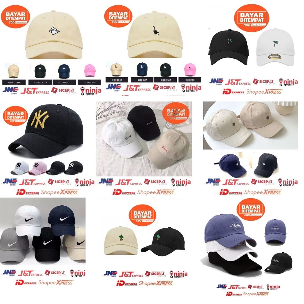 PROMO Topi Baseball Pria Wanita Dewasa Bordir NY NEW YORK / ADIDAS / PESAWAT KERTAS / POHON KELAPA / DINO / BOTOL / YOURS / CHALLANGE PREMIUM KUALITAS DISTRO