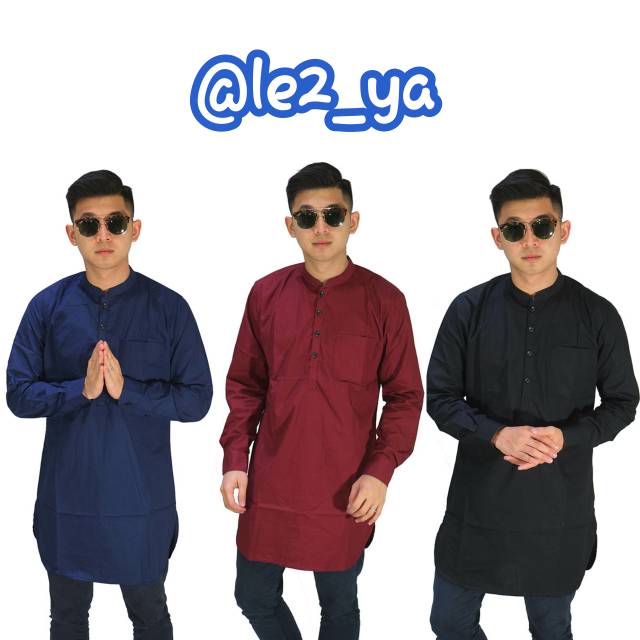 Baju Muslim Kurta Gamis Panjang Polos Dongker-Maroon-Hitam
