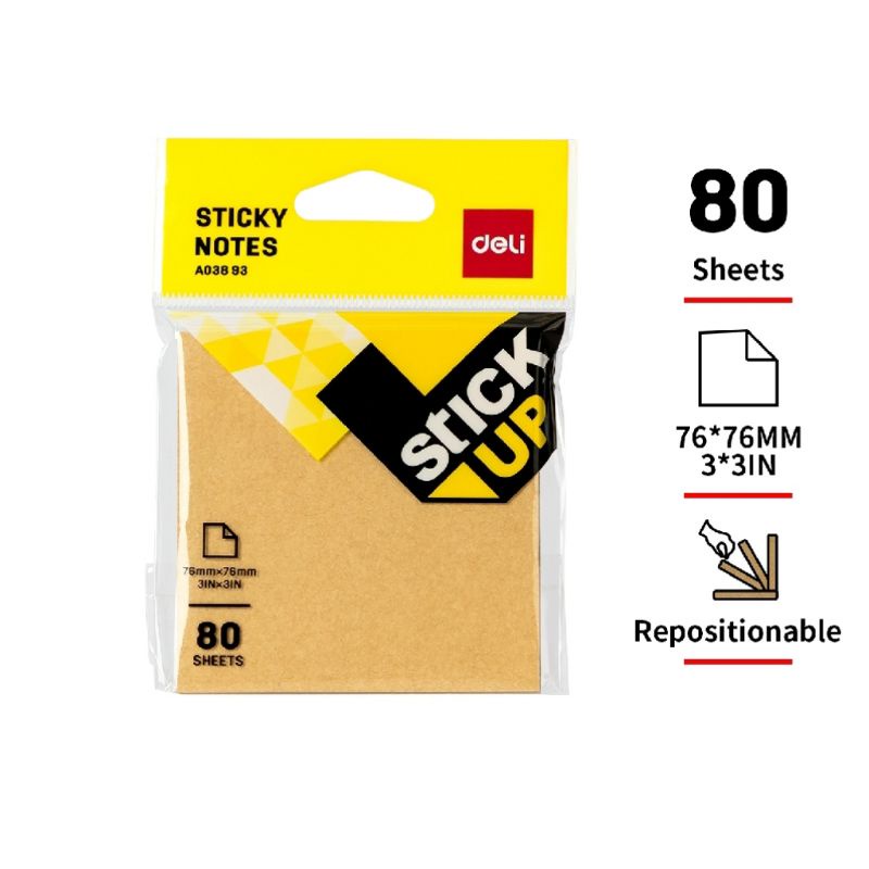 

Kraft Sticky Note Pad 76x76mm 3x3 80 halaman Monokrom EA03893