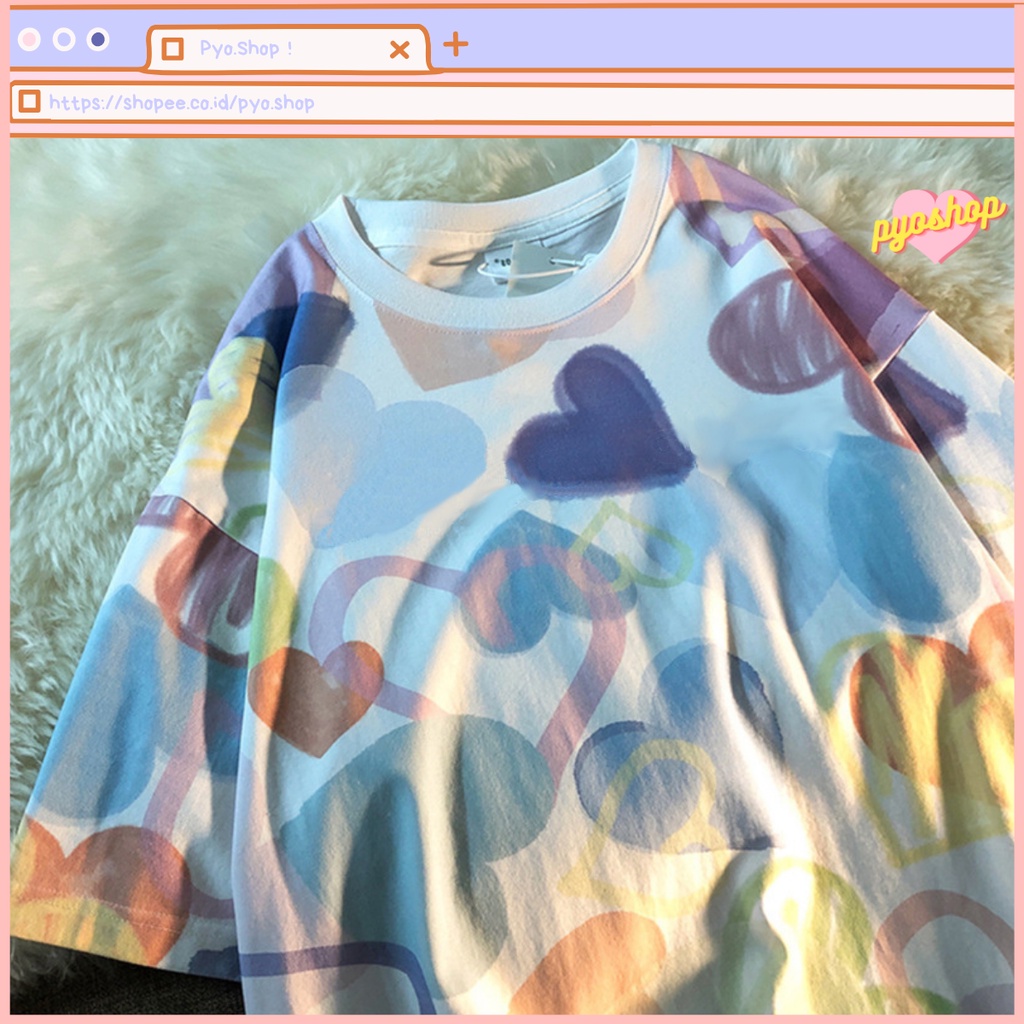 Oversize Tee Tshirt Kaos Import Longgar Motif Love &amp; Smile