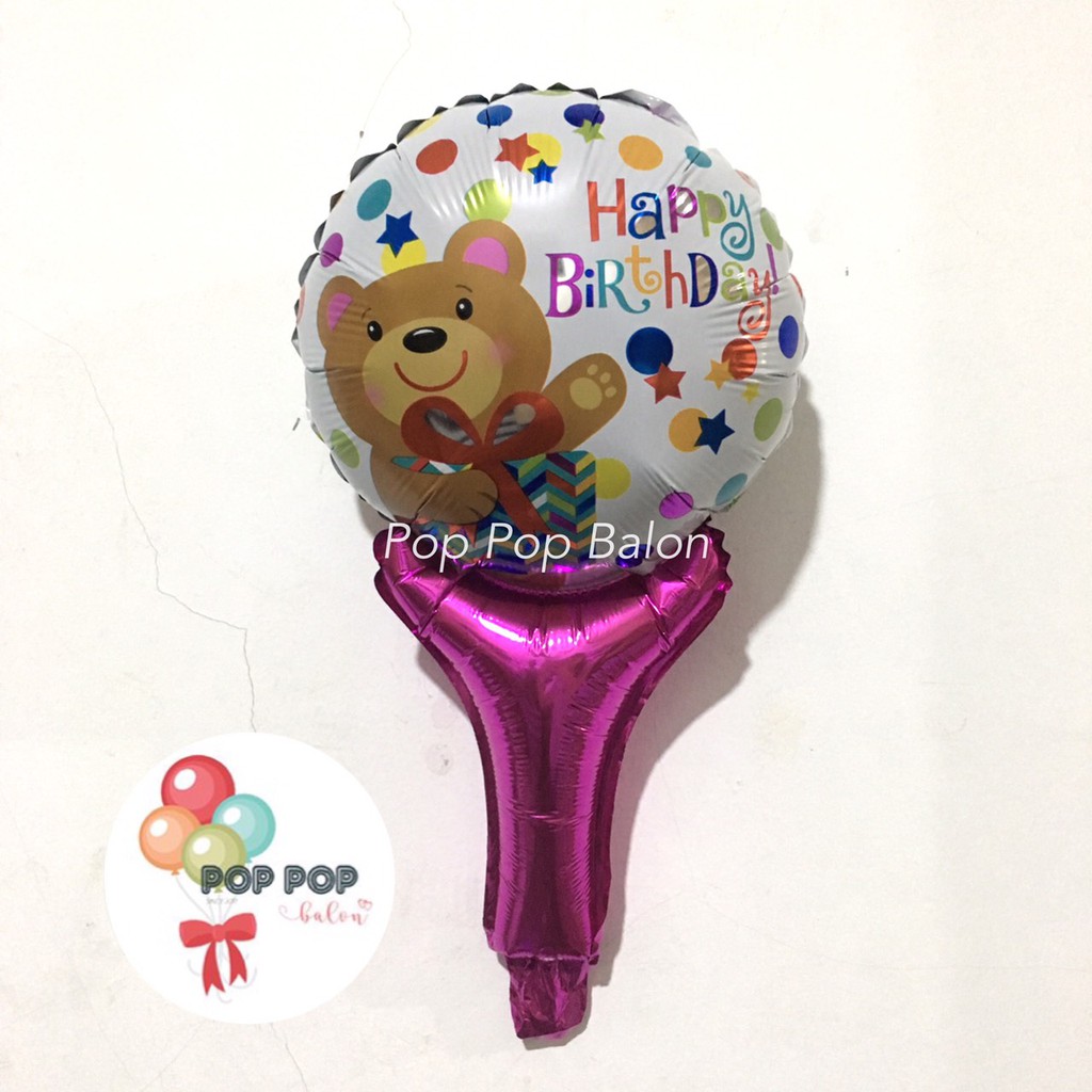 Balon Foil Pentung Happy Birthday Pentungan Tongkat Mini Kecil – Beruang Kado