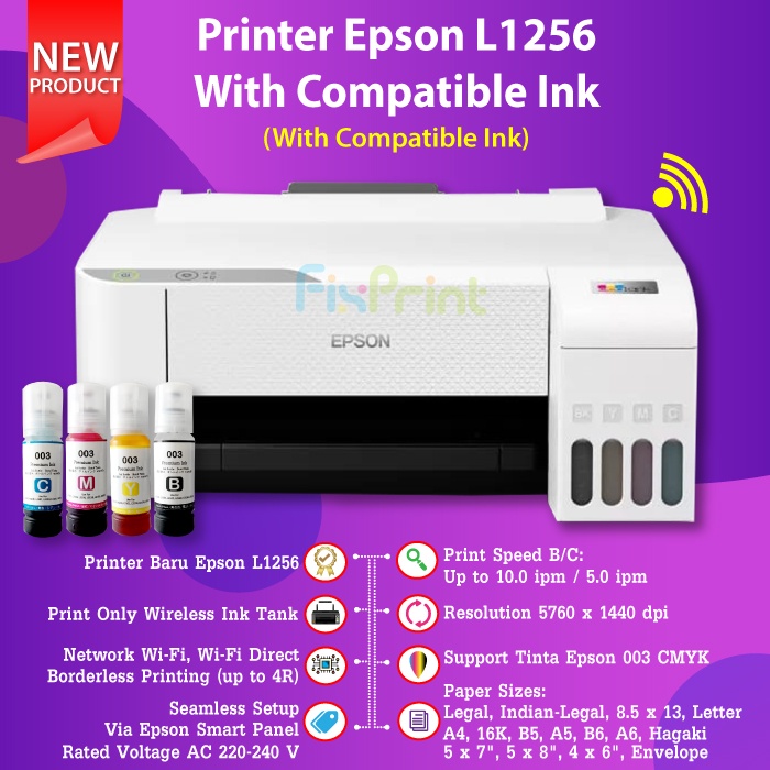 Epson EcoTank L1256 L1250 Wifi infus Tinta 003 Print Only Wireless